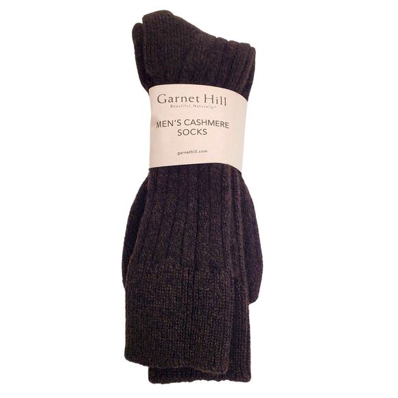 Mens Ribbed 81% Cashmere Mid Calf Socks 10-13 Warm Cozy Garnet Hill Brown Marl - Picture 2 of 7